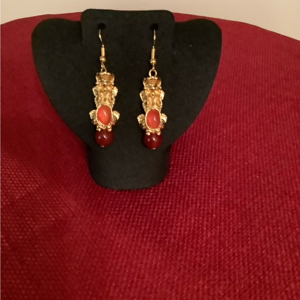 Gold-Tone Red Bead Drop Earrings - Women Jewelry